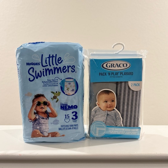 Huggies Other - PACK Huggies Little Swimmers Disposable Size 3 & Graco Pack 'N Play Sheets.